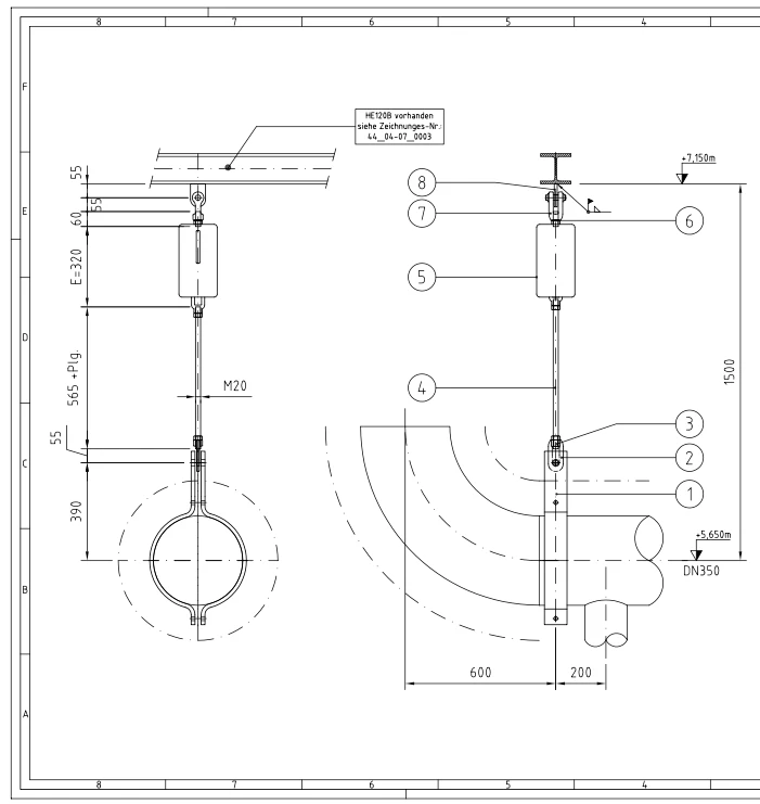 Technische Zeichnung einer Rohrleitung